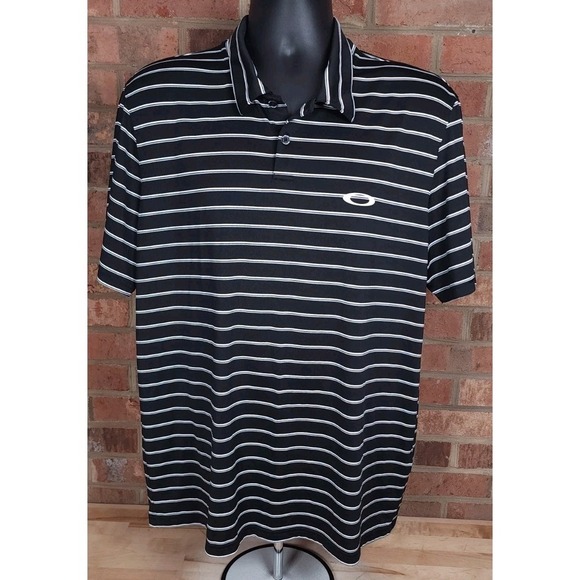 Oakley Other - Oakley Polo Golf Shirt Size Large Regular Fit Short Sleeve Black Stripe